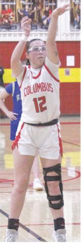 Lady Titan Senior, Torey Tedlock, attempted a pair of free throws in the 17-40 loss to Riverton, Tuesday, at the Columbus Unified High School Gymnasium. The Lady Titans will play in Pittsburg at St. Mary’s-Colgan tonight at 6 p.m.