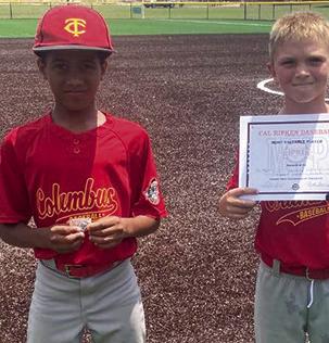 Kai Davis received the WOW Award and Jase Mooney was named MVP in the Kansas Cal Ripken 10U State Tournament, Game 2, at Frontenac, Saturday. The Columbus All-Stars fell to Parsons 23-1 in the noon game. Courtesy Photo.