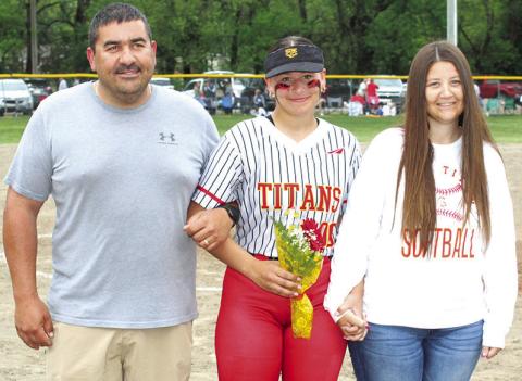 Lady Titan Senior, Jailyn Rodriguez was recognized during Senior Night Ceremonies, Friday, at Rockette Field. Jailyn played softball three years after losing her freshman season to the Covid lock down. She was escorted by her parents, Kevin and Amanda Rodriguez.