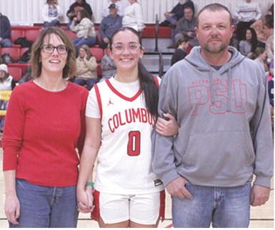 Lady Titan Senior, Katy Mooney, was recognized during Senior Night Ceremonies, February 21, at the Columbus Unified High School Gymnasium. Katy is a four-year member of the Lady Titan Basketball Team. She was escorted by her parents, Kelly and Joe Mooney.