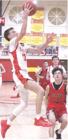 Titan Junior, Carter Woodcock, ran down an errant Lion pass and drove in for a layup to knot the game, 46-46 with 36 seconds left on the game clock. Baxter Spring Junior, Caleb Grant, did his best to catch Carter but was too late. The Lions had held the lead since halfway through the third quarter but Columbus completed the comeback win, 48-46.