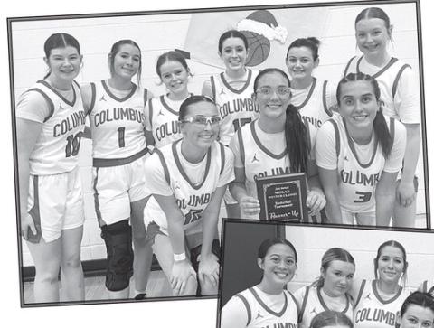 The Lady Titan Varsity Basketball Team took second place in the Mo-Kan Tournament after a, 4046 loss, Friday night at Southeast High School, to New Heights Christian Academy. Team members are back row: Katelyn Draeger, Adalie Grafel, Bentley Townsend, Natalie Wary, Americus Woodcock, and Trinity Green. Front row: Torey Tedlock, Katy Mooney, and Brylie Johnson, Courtesy photo.