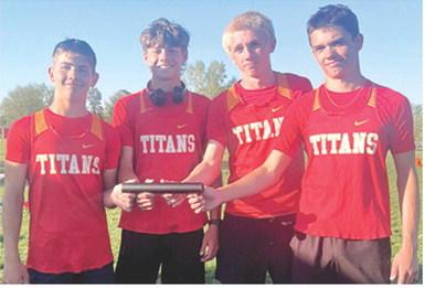 A new mark was set by the eighth grade 4x400 Meter Relay Team at their home meet Monday. Blaze Bowman, Cord Saporito, Elijah Shoemaker, and Hayden Kellogg, improved on their previous record with a new time of 3:57.44 minutes.
