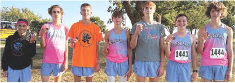 The Southeast Lancer Boys Cross Country took top honors at the Columbus Invitational Meet, Tuesday, at the Brush Creek Golf Course. Zack Whittenburg, Ryan Sossmanm, Henry Burns, Tucker Sutton, Zayne Gabern, Hudson Locke, and Michael Smith scored 52 team points, to beat Pittsburg, 57, for first. Courtesy photo.