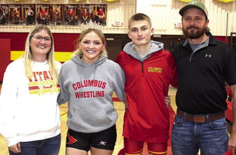 Lady Titan Senior, Emily Britt, was recognized during Senior Night Ceremonies at the dual with Labette County, Monday. Emily wrestles in the 140 weight class and earned a win over her LCHS opponent. Her parents, Kim and Carl Britt and fellow Titan Wrestler and brother, Carlson Britt, freshman, were on hand for the final home matches of the seasons.