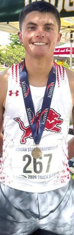 Baxter Springs Lions, Cole Parrish, placed second in the Kansas Class 3A State Track and Field Long Jump Event and was eighth in the 200M Dash to make two podium appearances during the two state meet at Crossland Stadium on the campus of Wichita State University, Friday and Saturday. The All-Class Meet is the largest of it’s kind in the United States. Courtesy photo.