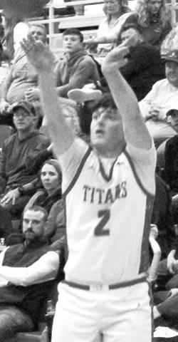 Titan Senior, Jett Tanner, made a three-pointer in the third quarter to pull within three points in the 5543, loss to Frontenac, Monday, at the CUHS Gym.