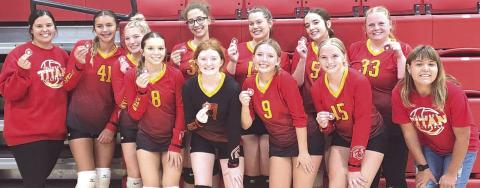 The Lady Titan Junior Varsity Volleyball Team took second place at the Fort Scott JV Tournament, Saturday. The team will be in Galena tomorrow for a tournament beginning at 9 a.m. Team members are back row: Coach Sydnee Spear, Addi Wilson, Emma Parson, Destynne Goff, Marissa Lawson, Mikayla Freeman, and Madisen Rand. Front row: Morgan Duling, Kennedy Reichardt, Shea Carter, Landrey Perry, and McKenzie Richards, manager. Courtesy photo.