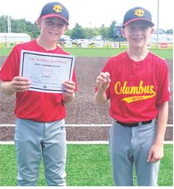 John Parsons earned the Most Valuable Player Award and Bode Saiz received the WOW Award in Game 1 of the Kansas Cal Ripken 12U State Tournament, July 17, in Frontenac. The Columbus All-Stars took a big win, 18-1, over Fredonia in the tournament opener. Courtesy photo.