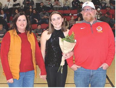Lady Titan Senior, Mallory Thompson, was recognized during Senior Night Ceremonies, February 21, at the Columbus Unified High School Gymnasium. Mallory is a one-year member of the Titan Dance Team. She was escorted by her parents, Jennifer and Eric Thompson.