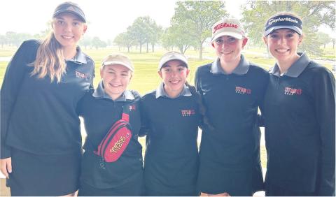 Members of the Lady Titan Golf Team placed third in the Chanute Invitational Tournament, Tuesday, behind St. Mary’s-Colgan and Caney Valley. Senior, Mallory Thompson, led the team with a third place finish. Team members are: Anna Head, Amory Neely, Hannah Noel, Thompson, and Natalie Wary. Courtesy photo.