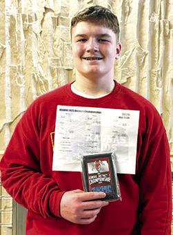 Titan Wrestler Briggs Johnson won the USAWKS 2025 District 1 Championship in the 10U 90 class, Saturday in Lansing. He will be wrestling in the state tournament this weekend in Topeka. Courtesy photo.