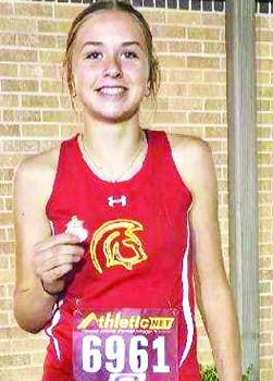Sammi Ohmart won first place in the Girard Invitational Cross Country Meet, Thursday, leading the Columbus Junior High Team in their first meet of the season. Courtesy photo.