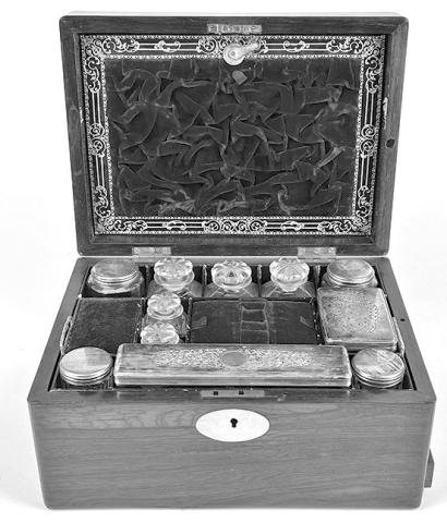 Wealthy Victorians loved their luxuries. A traveling dresser set like this kept a gentleman sure of his status wherever he went. Photo Credit: Rachel Davis Fine Arts