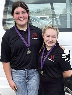 Lady Titans Jaiden Campbell and Amory Neely placed in the top ten at the Pittsburg Junior High School Invitational Tournament, Monday, at Four Oaks Golf Course. Amory placed seventh and Jaiden was tenth in the girl’s division. Amory also placed seventh at the Independence Golf Tournament, April 3. Courtesy Photo.