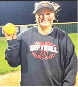 Lady Titan Senior, Madisen Rand, knocked a solo home run over the centerfield fence to cap the score, 11-2, in the Columbus, CNC League, win over Baxter Springs, Monday, at the Field of Dreams. Courtesy photo.