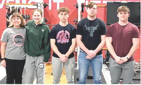 Titan Powerlifters competing virtually at Goddard High School over the weekend were: Mackenzie Richards, junior; Ruby Stover, senior; Lemmie Stone, junior; Brandon Stice, senior; and Sam Carden, senior. The team is preparing for the state meet at Iola in March. Not pictured are Kaden Crafton and Alex Welch. Courtesy photo.