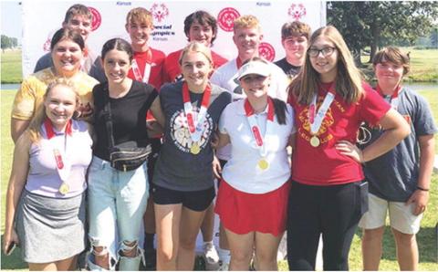 Members of the Columbus Unified High School Girls Golf Team and Student Leaders were paired with guest athletes for the Special Olympics Golf Tournament held in Pittsburg last week. Lady Titan Golfers, Avery Neely, Jaiden Campbell, Natalie Wary, Mallory Thompson, Emily Buffington, and Anna Head were joined by Slade Parker, Easton Long, Jack Vilela, Kanyen Smith, Kash Smith, and Ethan Midgett to help their partners through the course. Courtesy Photo.