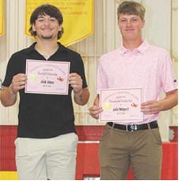 Jack Vilela received a Baseball Scholarship for $13,900 and Jace Midgett received a Baseball Scholarship for $7,000 from Coffeyville Community College during the Senior Assembly, May 16 at the CUHS Gymnasium.