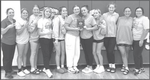 Members of the Lady Titan Varsity Volleyball Team bringing home the first volleyball hardwarde for Columbus High School are: Coach Ryan Lacen, Morgan Richards, Trinity Green, Graci Major, Ava Harman, KT Lopp, Katie Simpson, Harley Long, Ruby Stover, Katy Mooney, and assistant coach, Jessica Scott. See page nine in today’s News-Report for complete coverage. Courtesy photo.