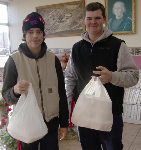 Members of Matt Ross’ Entrepreneur class prepared, sold and delivered breakfasts recently. Among those participating were Colton Helwig and Hunter Burton.