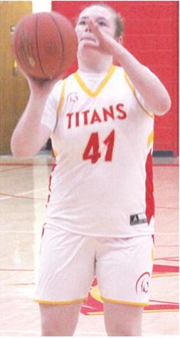 Ariana Hamill shoots a free throw for the Lady Titan Eighth Grade A Team during a recent home loss to Frontneac. Columbus travelled to Galena, Thursday, and suffered a 13-31 loss to the Lady Bulldogs.