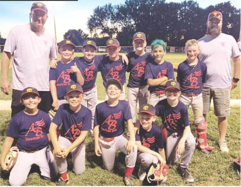 The American Bank Team won two games Wednesday night to secure the Columbus Cal Ripken Minor (10U) League Title. Members of the team are front row: Sam Hardman, Kai Fellwock, Isaac Zahm, Connor Crain, and Matthew Niegisch. Back row: Coach Craig Hale, Trapper Clark, Gus Garrison, Brady Hale, Kolt Carter, Kross Davis, Lee Snow, and Coach TJ Carter. Courtesy photo.