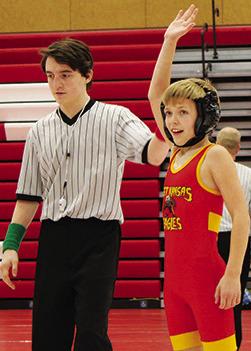 Columbus Mini Wrestler, Lucas Natalini, took first place at the Tonganoxie Kids Open Tournament, Sunday. Lucas wrestles in the 10 and Under Open, 73-pound weight class. Courtesy Photo. 6U 45F Kyra Lacen