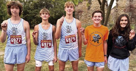 The Southeast High School Cross Country Boys Team placed third in the Girard Invitational Meet, September 12, at the Greenbush Course. Team members are: Michael Smith, Tucker Sutton, Zayne Gabern, Hudson Locke, and Zack Whittenburg. Photo by Julie Jones.