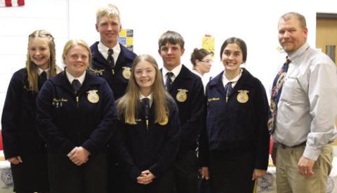 New Future Farmers of America officers for 2023-2024 include: (not in order) Sentinel- Trinity Green, Reporter- Hannah Johnson, Treasurer- Brylie Johnson, Secretary- Madisen Rand, Vice President- Dallas Scott, and President- Cole Youngblood. KC Youngblood is the FFA advisor. Courtesy photo.