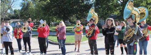 Members of the Columbus High School band performed at the pep rally held at Medicalodges recently.