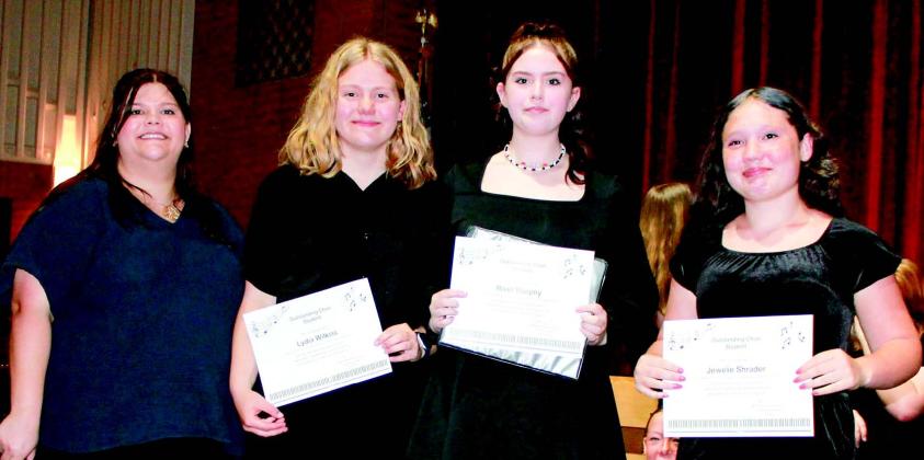 Outstanding choir students at Columbus Schools were presented with their certificates at the end of year vocal concert. Karley Jones director presented the awards. Those earning the award were Lydia Wilkins, River Murphy and Jewlie Shrader.