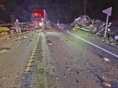 Highway 160 was shut down for some time Sunday due to an accident involving a semi and a truck pulling a camper. Courtesy photo.