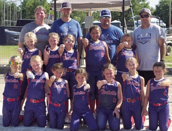 The Columbus 8U Rockettes Softball Team rallied from a game one loss to win the Chad Saporito Summer Classic Softball Tournament, Saturday and Sunday at the Community Field Ball Park. Coaches and team members are back row: Anna Moser, Lance Moser, Jeremy Gulick, and Bryan Midgett. Middle row: Amyx Evans, Rosalyn Walker, Taylynn Midgett, Aniah Palmer, and Oakleigh Mays. Front row: Renley Knopp, Jasmine Wininger, Peyton Gulick, Emersyn Carter, Morgan Moser, Kynlea Littlejohn, and Millie Ellis.