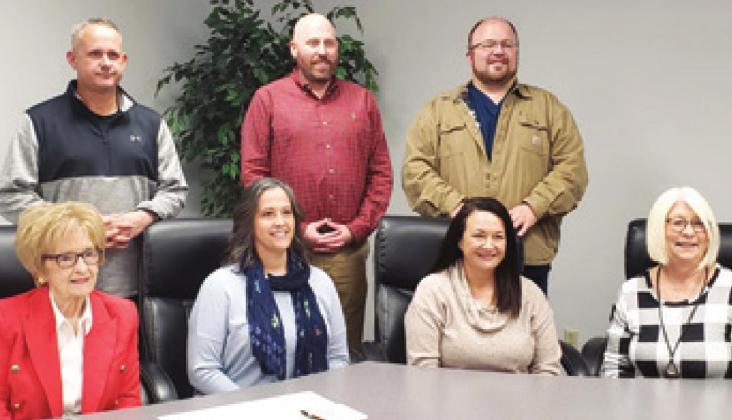 New year, new school board for the Baxter Springs USD 508 school district. Board members include Brandon Williams, President Casey Eaton, Josh Sweaney, Vice President Deanne Bins, Governmental Relation Contact Kerri Jensen, Jami Thiessen, and Representative to the SEK Interlocal 637 board Linda Crotts. Photo by Amber Helwig.