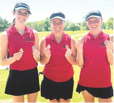 Lady Titan Natalie Wary was the top medalist in the Girard Invitational, Thursday, at the Crawford Hills Golf Course. Fallon Smiley, sophomore, placed fifth, and sophomore, Cali Carpino, to earn individual medals. The Lady Titans placed second in the team standings, two strikes behind St. Mary’s-Colgan, 180 vs. 178. Courtesy photo.