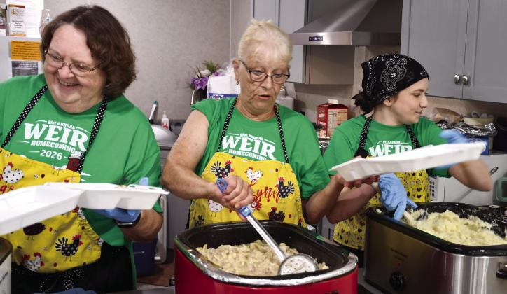 Ladies of the Weir Senior Center were hard at work Saturday September 19 preparing to-go meals for their popular Chicken and Noodle Dinner.