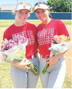 Graci Major and Kaitlyn Simpson were recognized on Sophomore Day at Seminole State College in Tahlequah, Okla. The new junior college graduates have both signed with NCAA Division I schools to continue their softball careers at the next level. Courtesy photo.