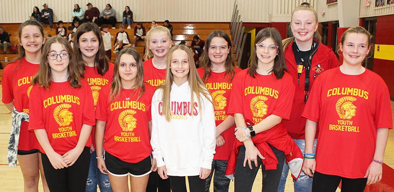 The Lady Titan sixth grade Columbus Recreation Basketball Team was introduced during the Columbus varsity girls game with St. Paul. The team is coached by Jade Fouts. Columbus has two weeks left in their season.