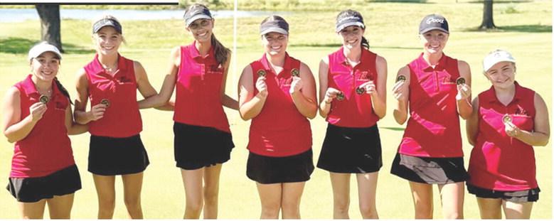 The Columbus Lady Titan Golf Team won their second CNC League Tournament, Tuesday, at Crestwood Country Club in Pittsburg. Columbus earned the win by nine strokes, 362, over their hosts, the St. Mary’s-Colgan Lady Panthers, 371. Sophomore, Cali Carpino led the team in third place. Team members are: Hannah Noel, Tyler Kirk, Addison Johnson, Fallon Smiley, Natalie Wary, Cali Carpino, and Amory Neely. Courtesy photo.