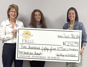At right, the Columbus Area Community Foundation recently awarded the Partnership for all Cherokee County Children (PACCC) a Grant award for their Vape-Free through Art and Education project. Kylie Ludwig of PACCC is partnering with Keli Bigando of Chronic Disease Risk and Reduction Grant to offer this project to students at Central School in Columbus. Courtesy photo.