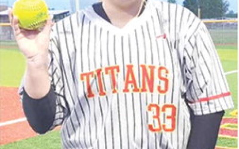 Lady Titan Senior, Madison Rand, led off the bottom of the third in with a home run over the centerfield fence in the 10-5, night cap win over Girard, Thursday, in Girard. The homer boosted the Lady Titan lead to a 5-1 advantage. Courtesy photo.