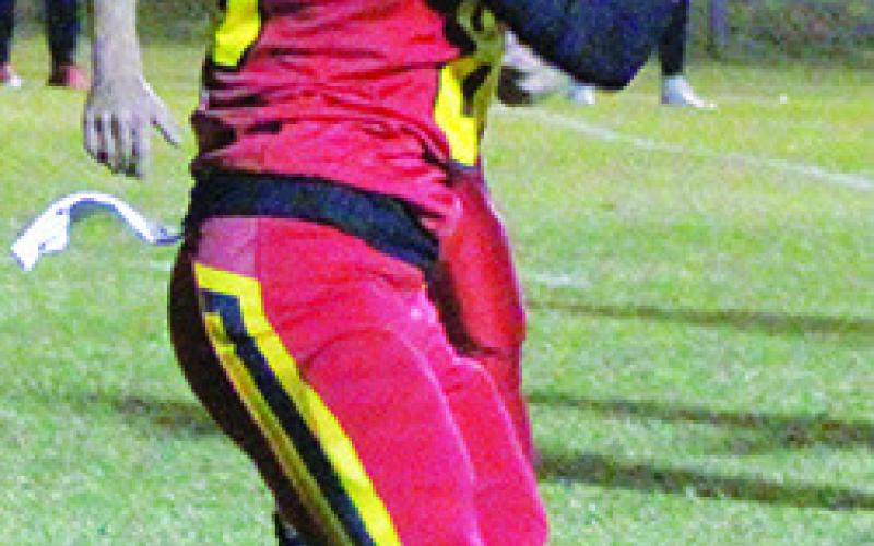 Titan Sophomore, Jace Midgett, makes the catch on the 2-pt conversion to tie the game, 20-20, in the JV double OT loss to Caney at Titan Stadium, Monday.