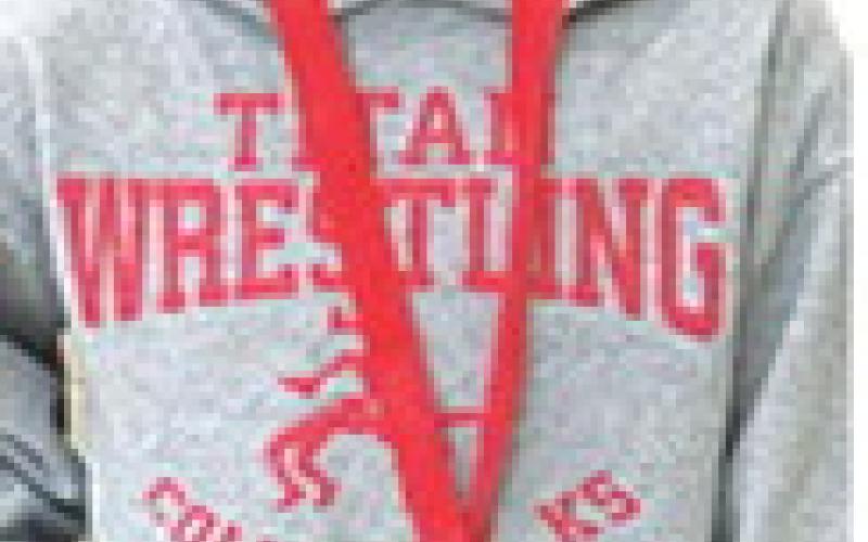 Winning the 10U 70-pound class at the Erie Red Devil Rumble, Sunday, is Tanner Blaes. All three of Tanner’s wins came by fall. Courtesy photo.