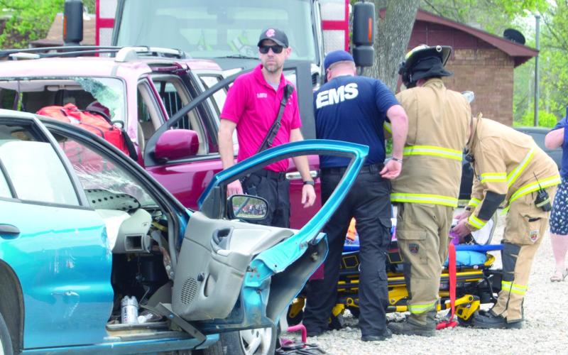 Fire Chief Steve Burton (above), was in charge of the mock display but he was also involved in helping the Columbus fire fighters remove the victims from the vehicles.