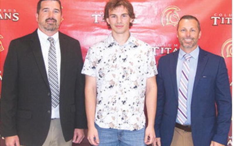 Jessee McBride was recognized by Columbus Unified High School Administrators, Dan Grundy and David Dainty during the Senior Assembly, May 16, in the CUHS Gymnasium. Jessee has plans to join the United State Marines.