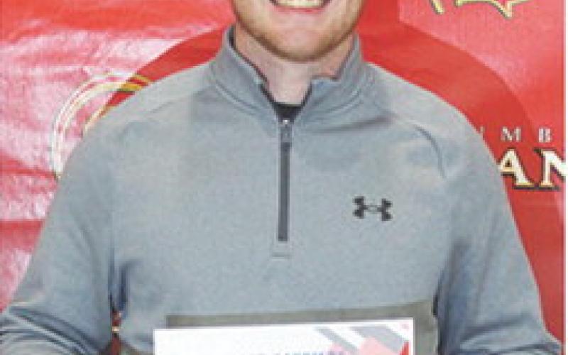 Brandon Stice received the Truckload Carriers Association Scholarship in the amount of $2,725 from during the 2025 Senior Assembly at the Columbus Unified High School Gymnasium, May 16.