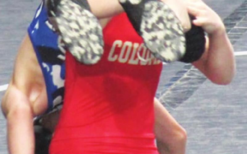Blaze Bowman wrestled to a fifth place position on the podium at the 2022 USAWKS State Championship in Topeka, Sunday. The Columbus Wrestling Club member wrestles in the 10U, 67-pound class. Courtesy Photo.