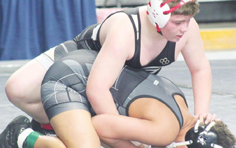 Kash Smith placed fifth in the 12U, 190-weight class at the USAWKS State Championship, Sunday, in Topeka. Kash in a member of the Columbus Wrestling Club. Courtesy Photo.