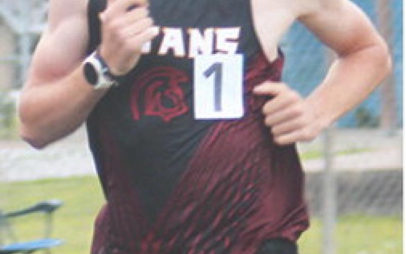 CUHS Junior, Levi Simpson, took first place in the 800 Meter Run with a time of 2:04.98 minutes in the 60th Annual Lester Garber Relays, Tuesday, at Riverton. Photo by MyKayla Britt, Track Manager.